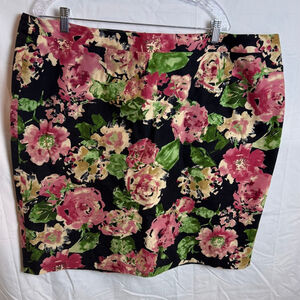 Women's Talbots Black Pink Floral Pencil Skirt 22W